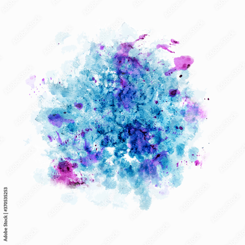 Fototapeta premium Watercolor stain painting. Abstract dye spot, stain, blot with paper texture. A painted element for design on a white background.