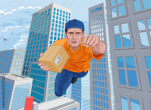 Delivery courier superhero ...