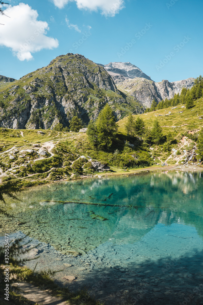 Blue lagoon in Switzerland mountains, Valle Verzasca, Lac Bleu