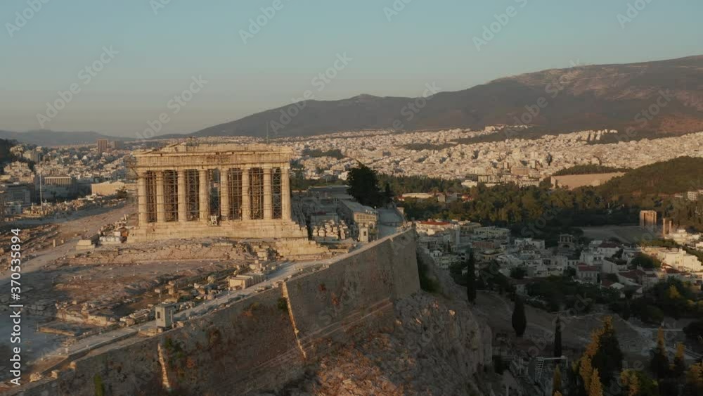 Acropolis of Athens in Construction during beautiful Golden Hour in ...