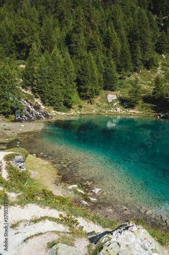 Blue lagoon in Switzerland mountains, Valle Verzasca, Lac Bleu