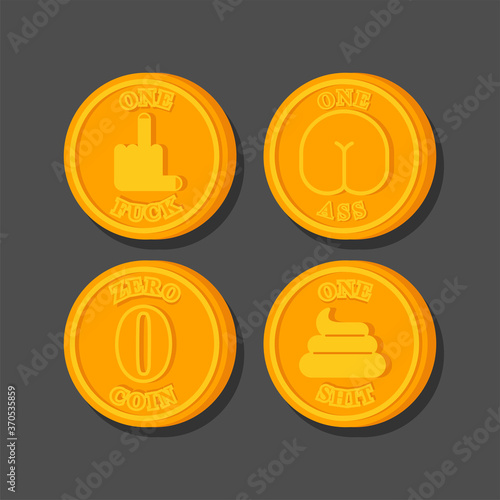 Alternative Coin set. Shit and fuck coin. One bullshit and shit, zero coins. Monetary system concept