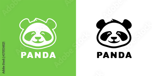 Friendly baby panda logo icon template. Happy asian bear brand identity emblem. Cuddly animal head smile sign. Vector illustration.