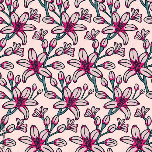 Lemons Flowers Vector Seamless Pattern