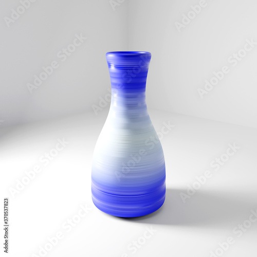 A white-blue vase isolated on a white background. Shadows, reflections, texture. Vase, bottle, for flowers. 3d illustration.