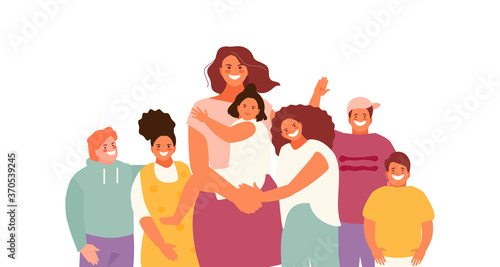 Female kindergarten teacher or a mother of many children. Vector characters