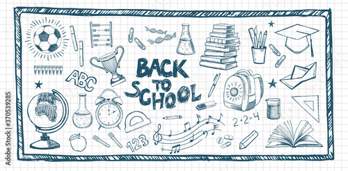 Back To School. Hand Drawn Doodle illustration. Vector Set.