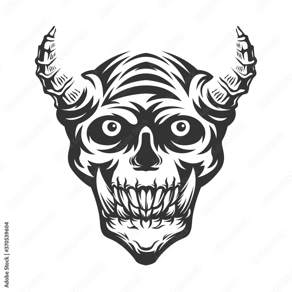 skull head with many horn. black and white drawing. vector illustration skull head with many horn. black and white drawing. vector illustration