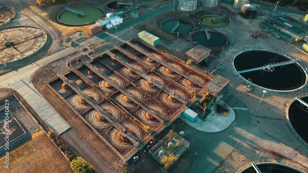 Wide aerial of water purification circle, clean drinking water