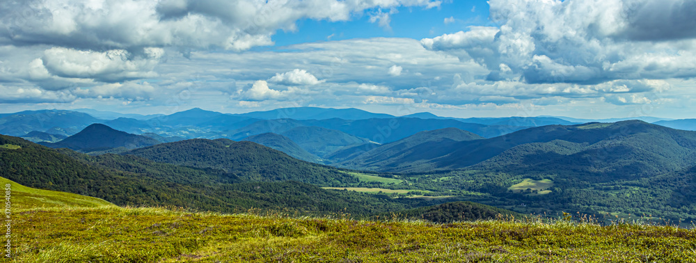 Panorama of mountains. Panorama of Bieszczady mountains in Poland.