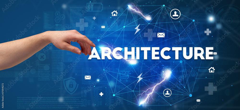 Hand pointing at ARCHITECTURE inscription, modern technology concept Hand pointing at ARCHITECTURE inscription, modern technology concept