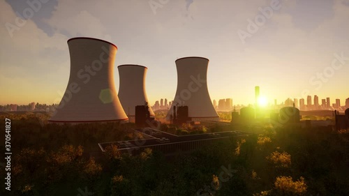 Nuclear power plant at sunset.