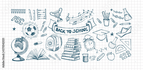 Back To School. Hand Drawn Doodle illustration. Vector Set.