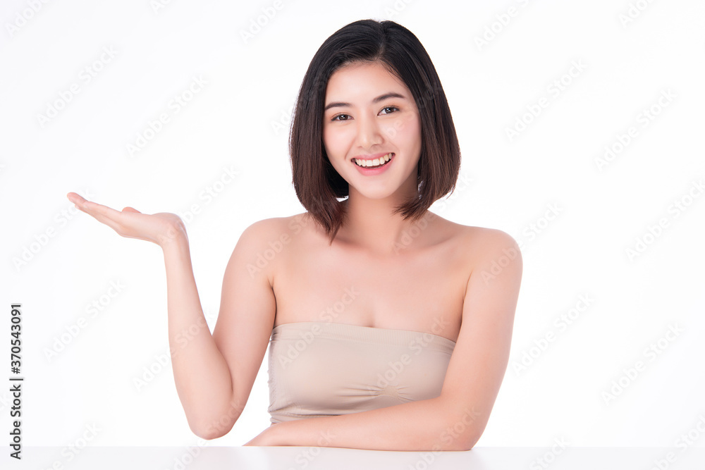 Beautiful Young asian Woman with Clean Fresh Skin, on white background, Face care, Facial treatment, Cosmetology, beauty and spa, Asian women portrait Beautiful Young asian Woman with Clean Fresh Skin, on white background, Face care, Facial treatment, Cosmetology, beauty and spa, Asian women portrait