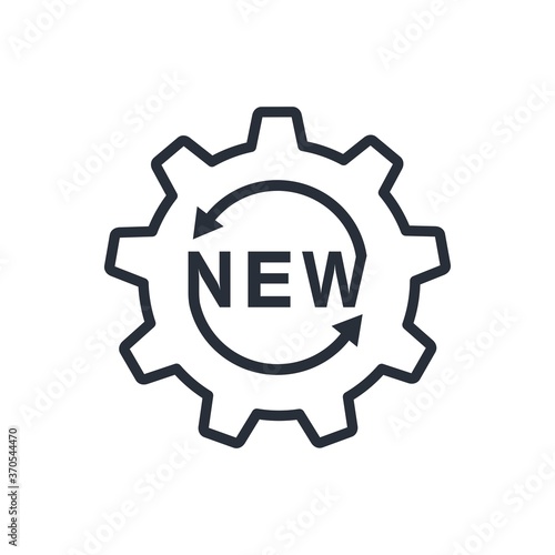 The gear and the new sign. Vector icon isolated on white background.