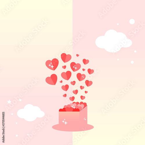 Heart box pink card. Happy sending cards. Box to send love and warmth. Send hearts and happiness to loved ones. Heart icon. Illustration vector.
