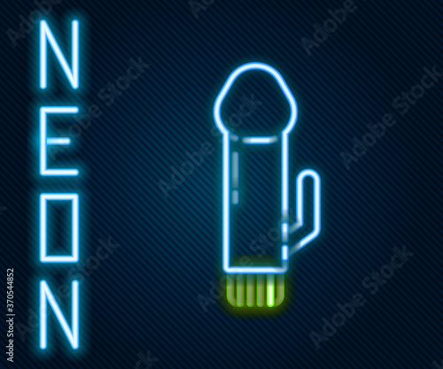 Glowing neon line Dildo vibrator for sex games icon isolated on black background. Sex toy for adult. Vaginal exercise machines for intimate. Colorful outline concept. Vector Illustration.