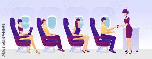 Cartoon Color Characters People Airplane Crew and Passenger Concept. Vector