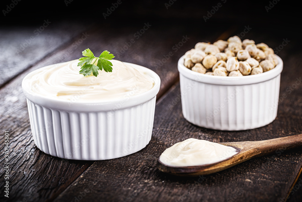 vegan mayonnaise, made with chickpea water, called aquafaba, organic