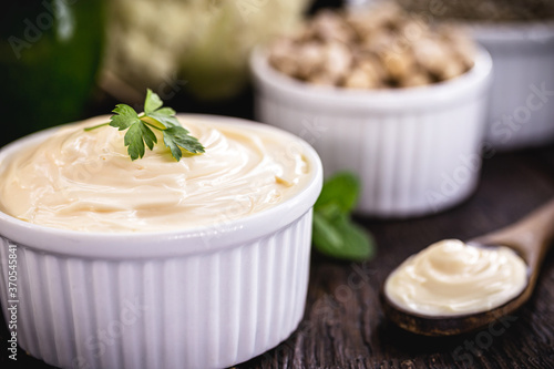 Obraz na plátně vegan mayonnaise, made with chickpea water, called aquafaba, organic and healthy