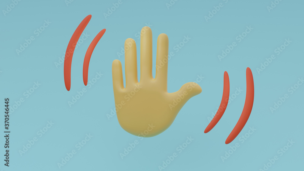 Fototapeta premium Emoji hand on the blue background. Hello frend. Positive meet illustration 3d