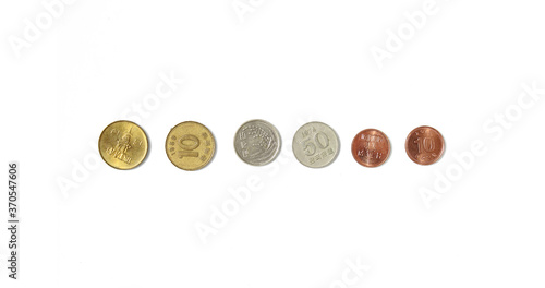 South Korean Won Coins in the white background.