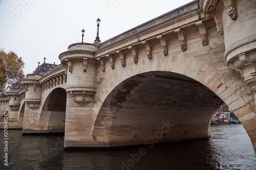 Empty riverbank of Seine in Paris, France in autumn season time. © astrosystem