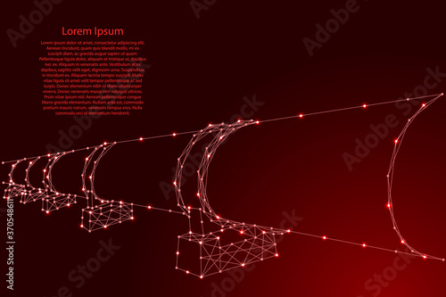 Oil or gas pipeline, concept petroleum fuel industry transportation from futuristic polygonal red lines and glowing stars for banner, poster, greeting card. Vector illustration.