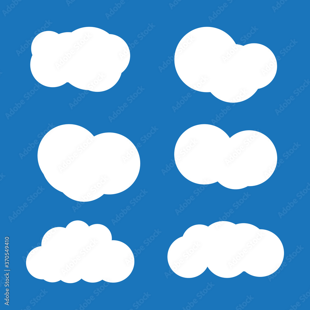 Set clouds isolated on blue background. Vector