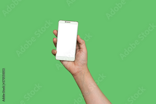 isolated hand holding white cellphone
