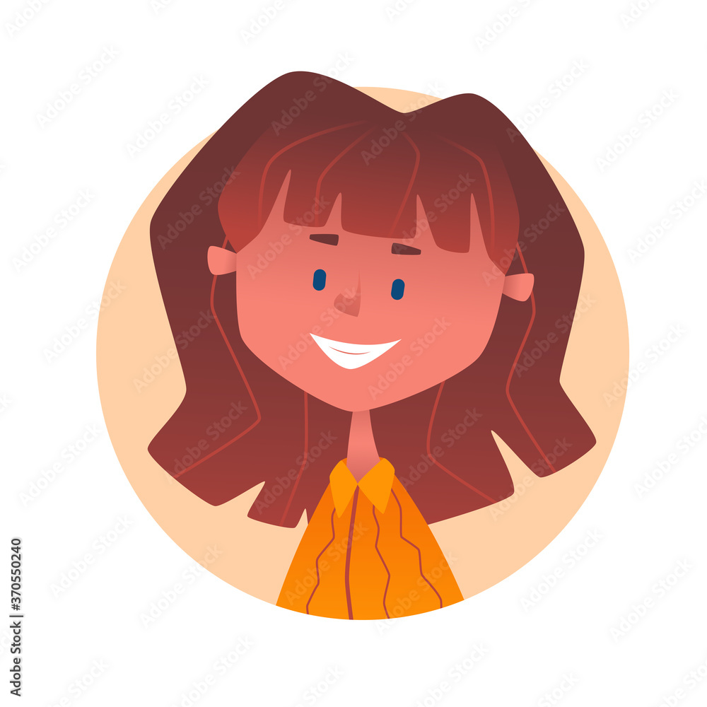 Cute happy brunette girl smiling. Vector illustration. Cute happy brunette girl smiling. Vector illustration.