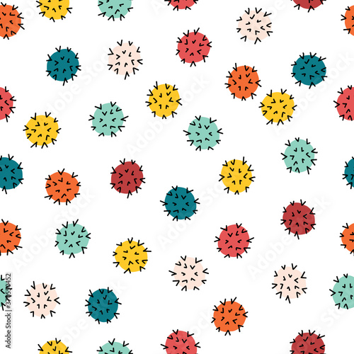 Corona virus kids pattern. Seamless repeating background coronavirus. Abstract illustration of bacteria polka dots. Colorful children design for fabric, face masks, cover