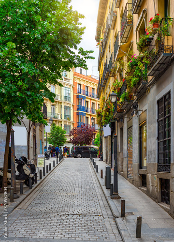 Fototapeta Naklejka Na Ścianę i Meble -  Old street in Madrid, Spain. Architecture and landmark of Madrid, postcard of Madrid.