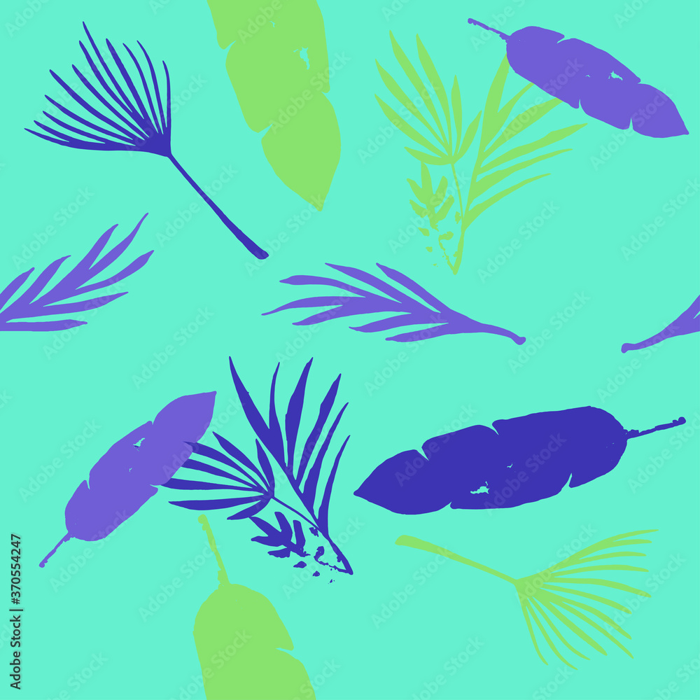 Trendy Tropical Vector Seamless Pattern. Nice Summer Fabrics. Monstera Feather Banana Leaves Dandelion Trendy Tropical Vector Seamless Pattern. Nice Summer Fabrics. Monstera Feather Banana Leaves Dandelion