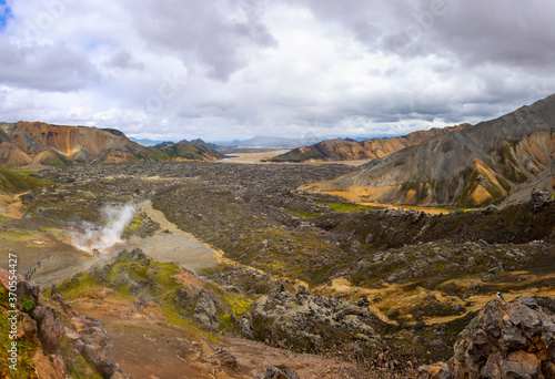 Hiking the Laugavegur hiking trail in landmannalaugar, fjallabak in Iceland