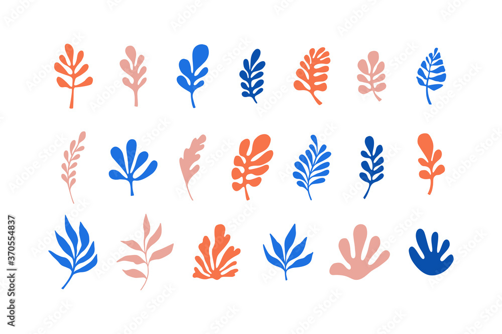 Vector set of design elements with shapes and leaves for floral decoration, greeting cards, banners and prints