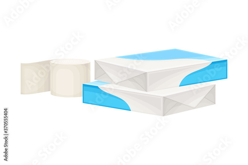 White Paper Ream and Roll of Paper as Manufactured Product Vector Illustration