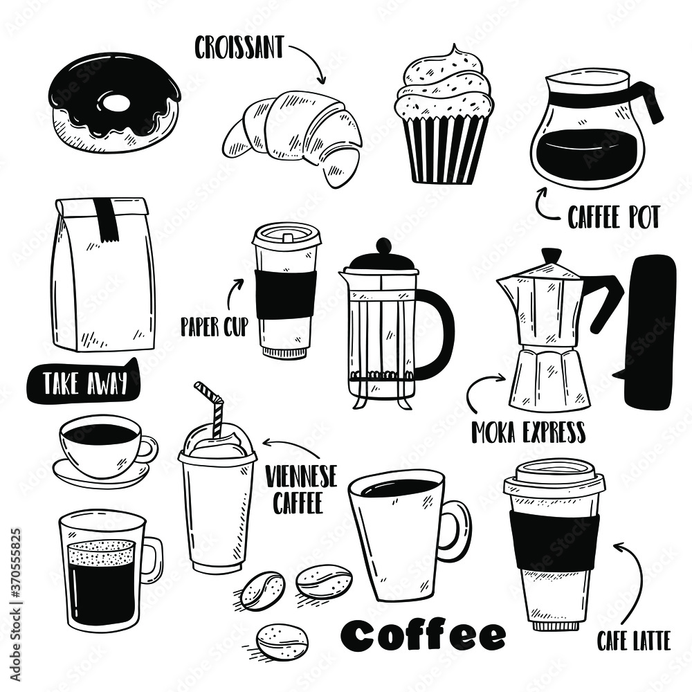Vector hand drawn coffee set. Sketch collection Vector hand drawn coffee set. Sketch collection