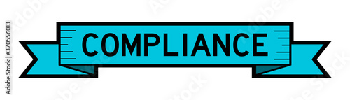 Vintage blue color label banner with word compliance on white background