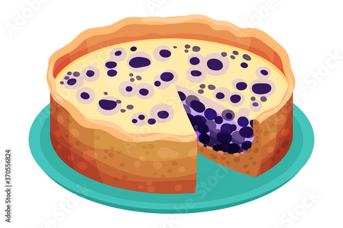 Sweet Homemade Open Pie or Tart with Berry Filling and Crust Made of Shortcrust Pastry Vector Illustration