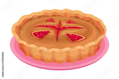 Baked Sweet Pie with Filling and Crust Made of Shortcrust Pastry Vector Illustration