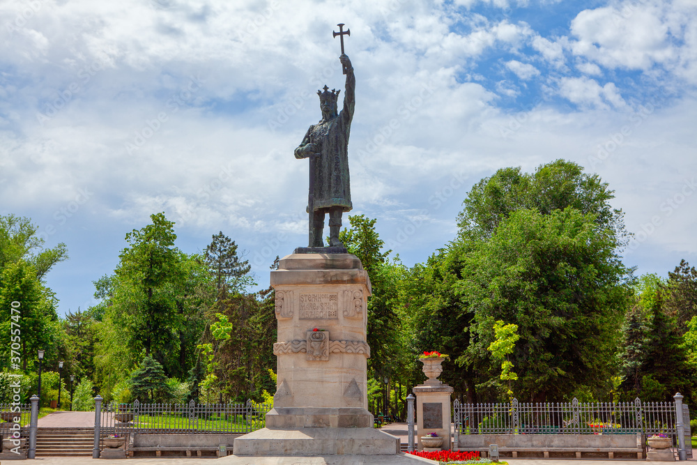 The most famous monument in the Republic of Moldova . Monument of Stefan Cel Mare from the Center of Chisinau . The ruler of Moldavia in the 15th century