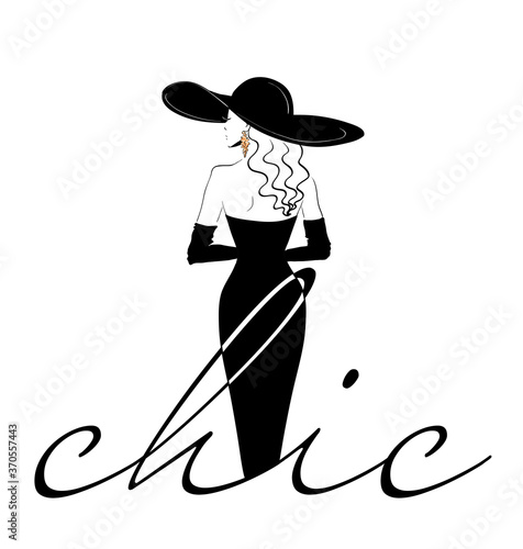 Chic woman logo template from back in hat