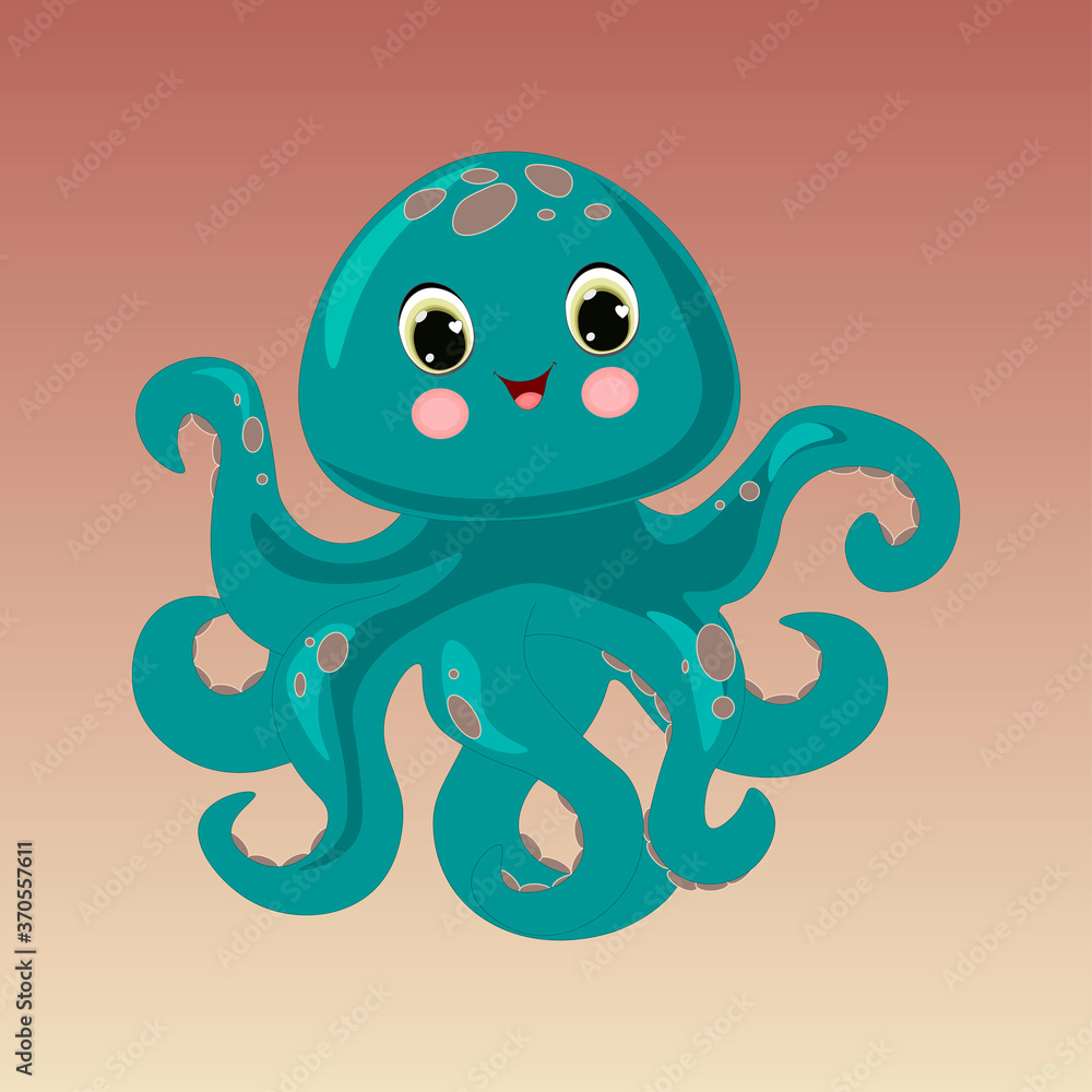 Illustration of very cute octopus. Can be used for kid's clothing. Use for print, surface design, fashion wear. For design of album, scrapbook, card and invitation Illustration of very cute octopus. Can be used for kid's clothing. Use for print, surface design, fashion wear. For design of album, scrapbook, card and invitation