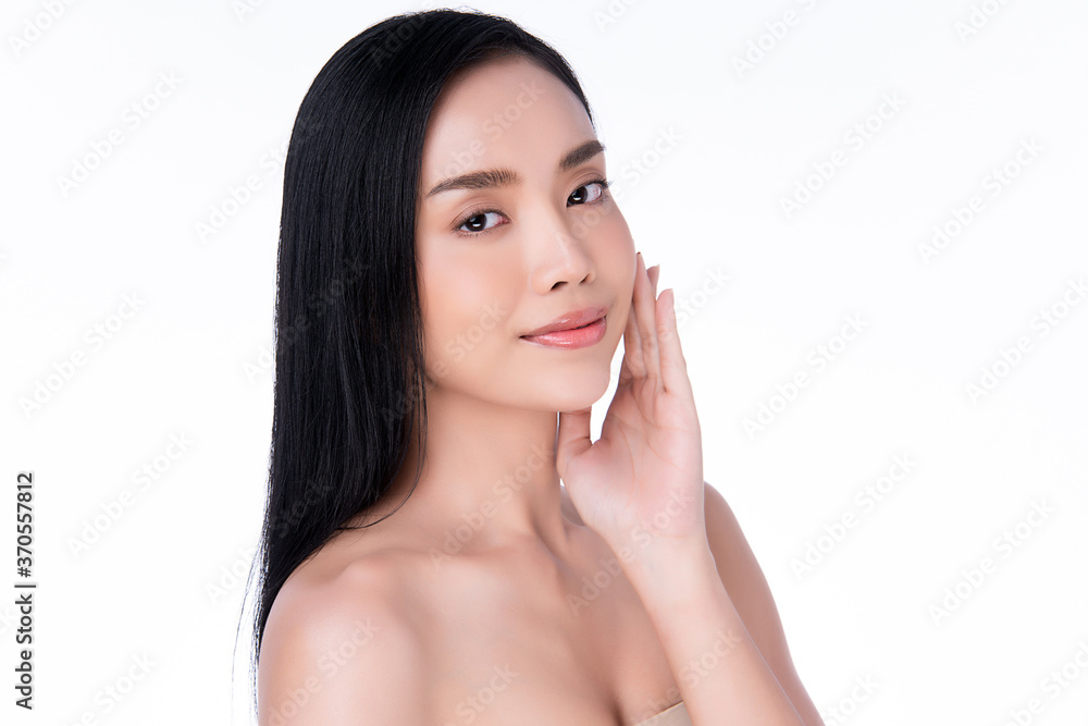 Beautiful Young asian Woman with Clean Fresh Skin, on white background, Face care, Facial treatment, Cosmetology, beauty and spa, Asian women portrait Beautiful Young asian Woman with Clean Fresh Skin, on white background, Face care, Facial treatment, Cosmetology, beauty and spa, Asian women portrait