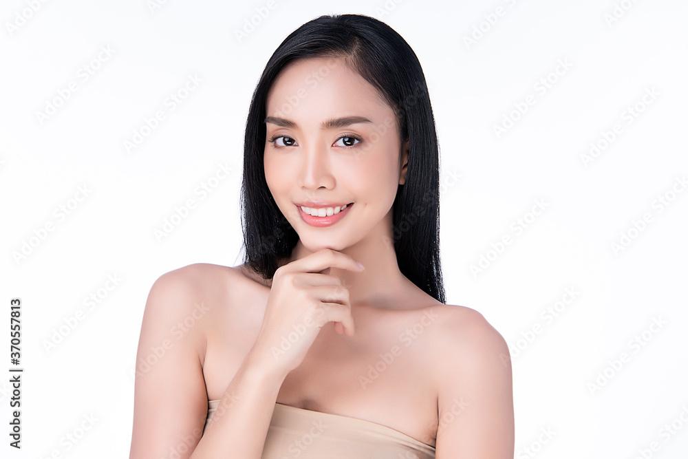 Beautiful Young asian Woman with Clean Fresh Skin, on white background, Face care, Facial treatment, Cosmetology, beauty and spa, Asian women portrait Beautiful Young asian Woman with Clean Fresh Skin, on white background, Face care, Facial treatment, Cosmetology, beauty and spa, Asian women portrait