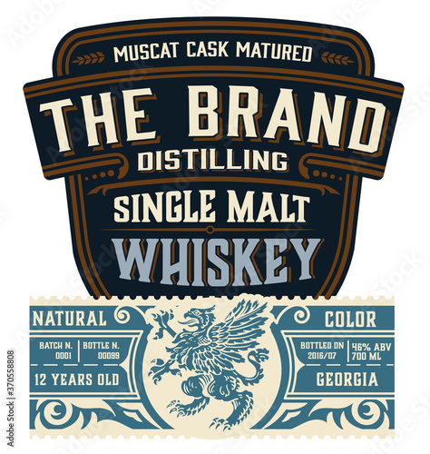 Full Liquor Label Design with Front and Back Sides. Vector Layered