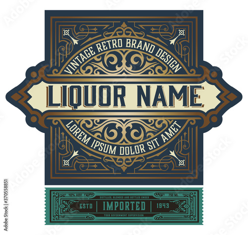 Full Liquor Label Design with Front and Back Sides. Vector Layered