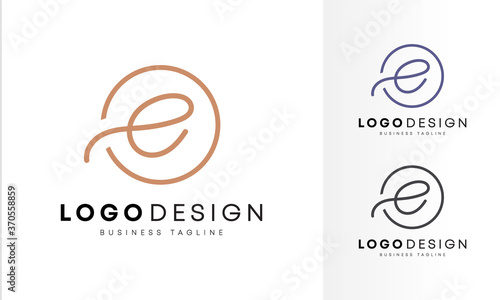 Minimalist & initial flat  E letter logo design, line art vector illustrations