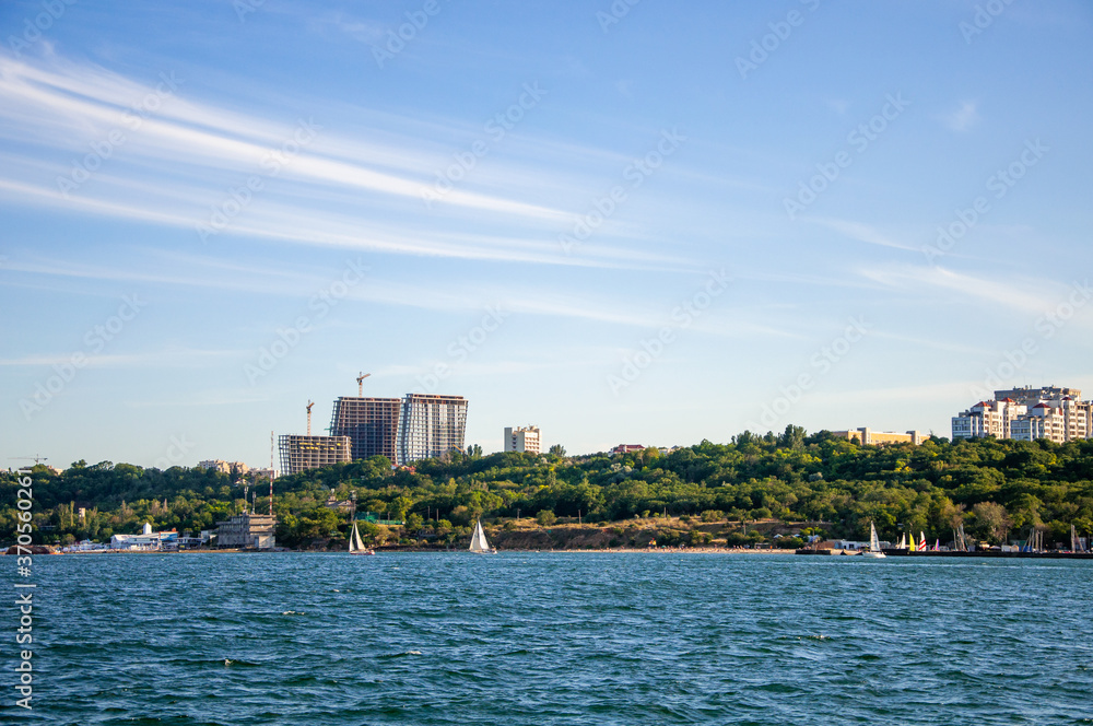 Sea. View of the city of Odessa. Beautiful landscape